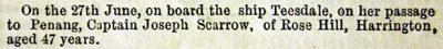 Joseph Scarrow, Obituary, Cumberland Packet, 1863